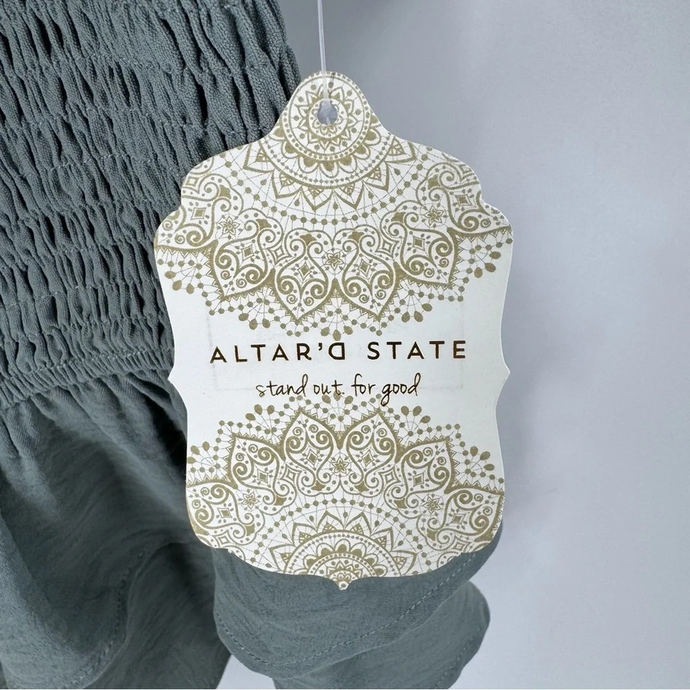 Altar'd State Green Peplum Blouse with Ruffled Short Sleeves - Picture 7 of 8